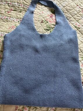 Vince Light Blue Knit Halter Tank Top